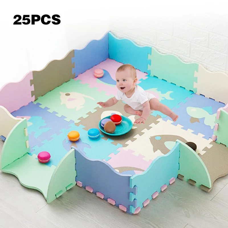 25Pcs Kids Toys EVA Children's mat Foam Carpets Soft Floor Mat Puzzle Baby Play Mat Floor Developing Crawling Rugs With Fence children playground tile eva puzzle floor mat animals children playground tile eva puzzle floor mat animals baby play mat crawling kids play tile eva puzzle floor mat animals baby play mat crawling mat double surfa