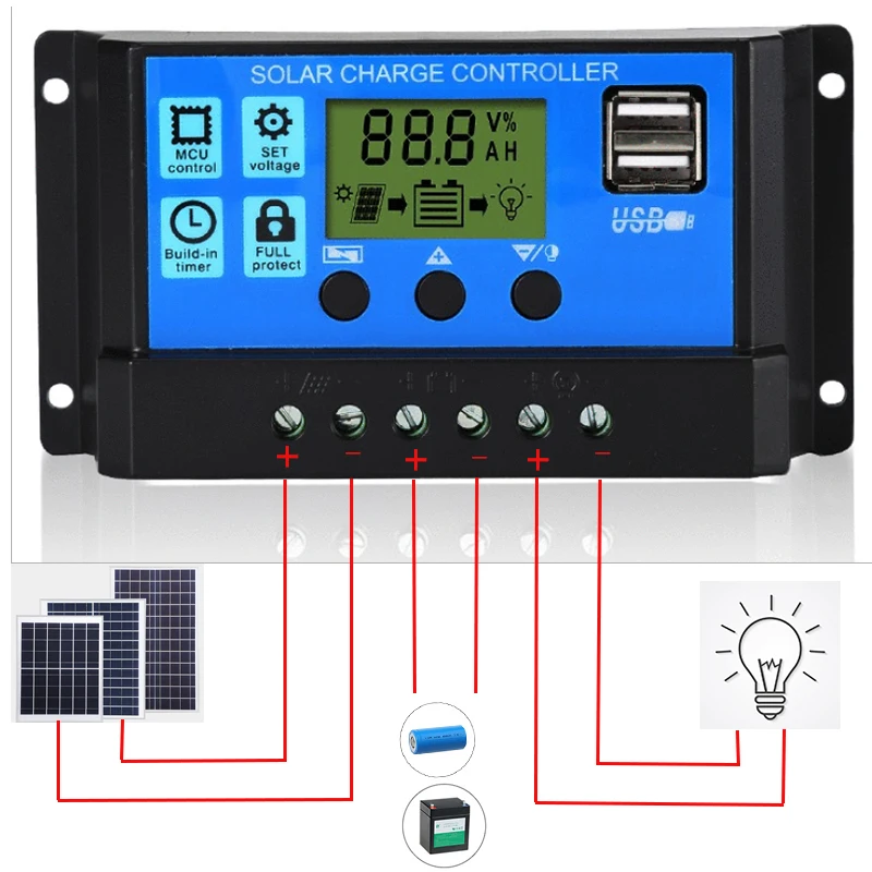 Contrôleur De Charge Solaire étanche 12V/24V Pour Lampadaire - Protection Surcharge/décharge/court-circuit - 7