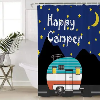 

Happy Camper Shower Curtain Waterproof Polyester Fabric Shower Curtains Night Sky Stars Print Decorative Bathroom Curtain with