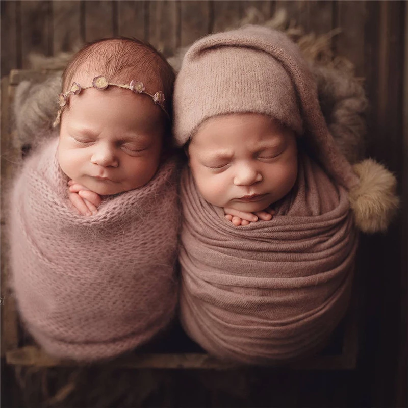 

2pcs/set Newborn Baby Photography Costumes Hat + Wrap Long Tail Knitted Wool Ball Sleeping Bag for Girl Boy