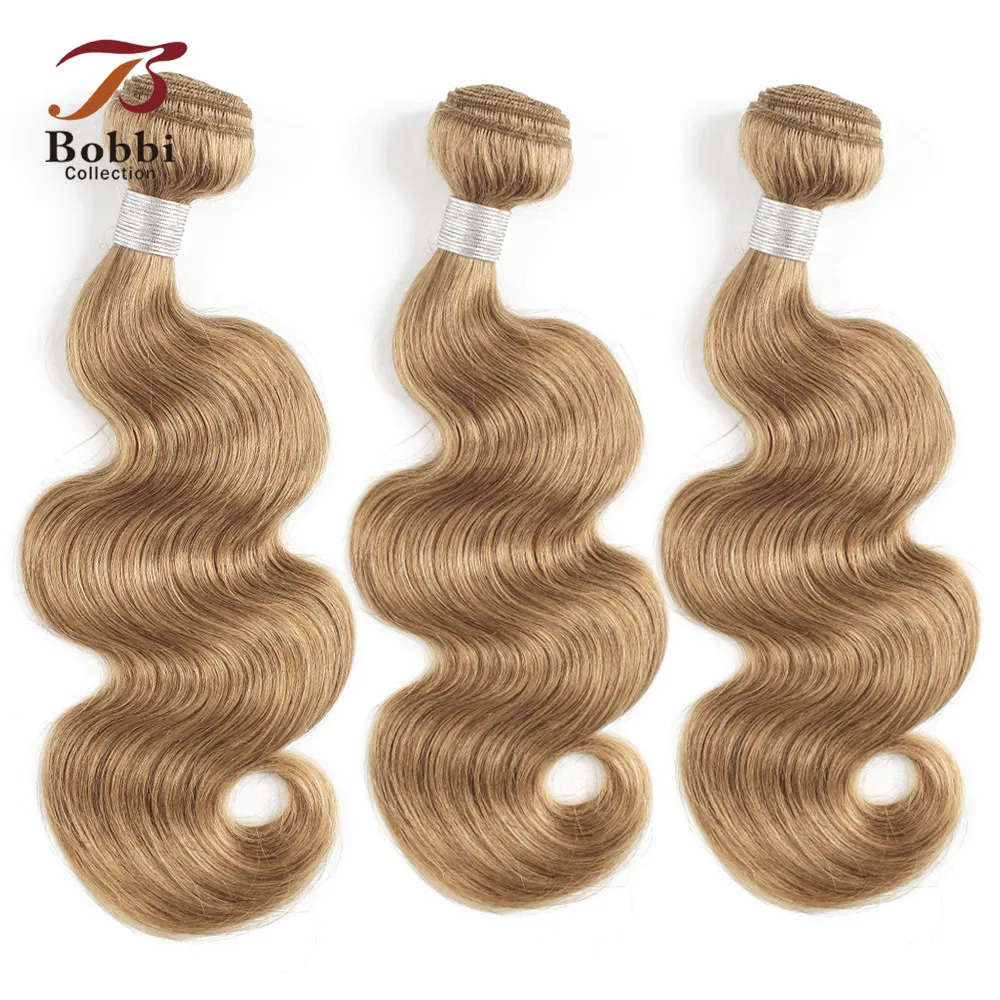 

Bobbi Collection 2/3/4 Bundles Color 27 Honey Blonde Indian Body Wave Hair Weave Pre-Colored Non-Remy Human Hair Weft 16-24 inch
