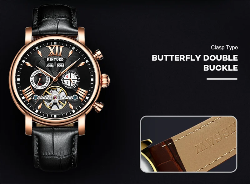 KINYUED Топ люксовый бренд Мужские часы механические Tourbillon Роскошные модные брендовые кожаные мужские спортивные водонепроницаемые часы