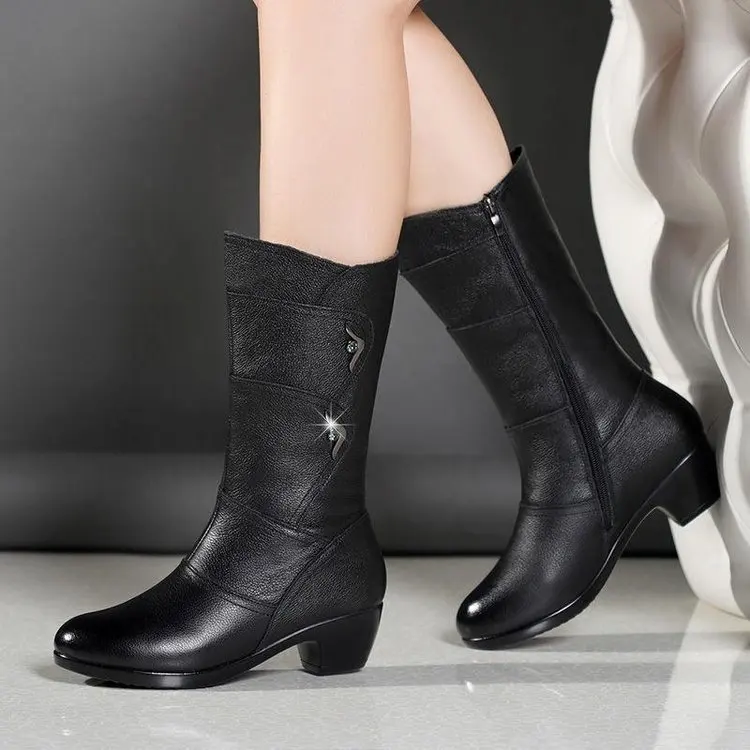Women's Mother Female Ladies Leather Shoes Boots Botas Knee