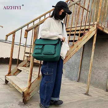 

Unisex Casual Nylon Travel Shoulder Bag for Women Men Solid Color Large Capacity Multi-pocket Messenger Bags