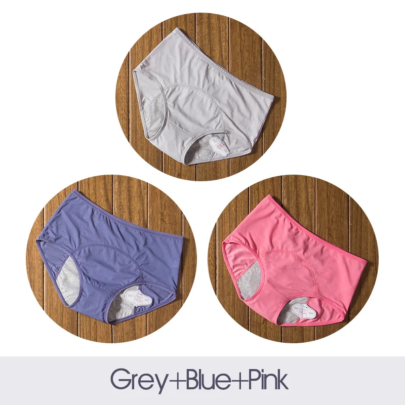 Grey Blue Pink DULASI герметичные менструальные трусы период брюки женское нижнее белье Хлопок непромокаемые трусы Прямая поставка - Цвет: Grey Blue Pink