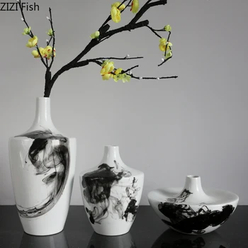 

CLASSICAL ZEN INK PAINTING CERAMICS VASES DRIED FLORAL FLOWER INSERT DESKTOP DECORATION CRAFTS PORCELAIN VASE ANTIQUE HOME DECOR