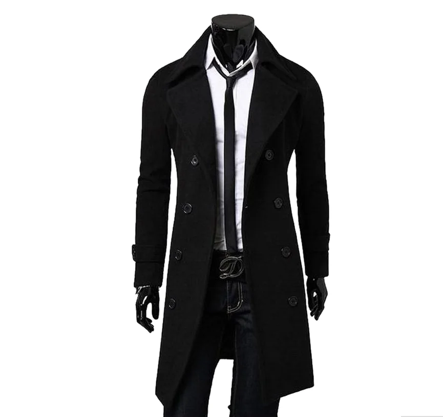 Gabardina informal ajustada para hombre, de color liso abrigo largo, abrigos de invierno a la moda de talla grande, 2020