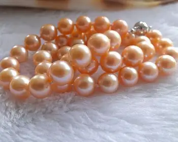 

Charming 10-11mm orange pink perfect circle South Sea natural pearl necklace 18 inch S925 silver