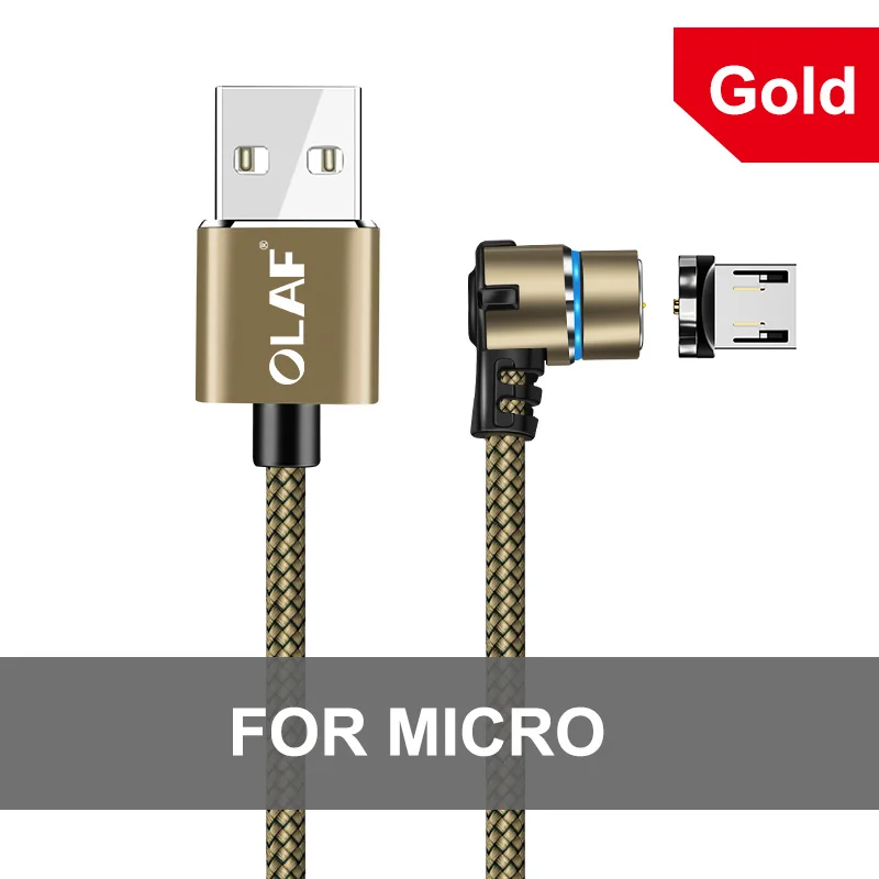 Магнитный кабель Micro USB кабель для iPhone samsung Xiaomi usb type C Магнитный зарядный кабель 90 градусов светодиодный магнитный usb кабель для зарядки - Цвет: Micro USB Kit Gold