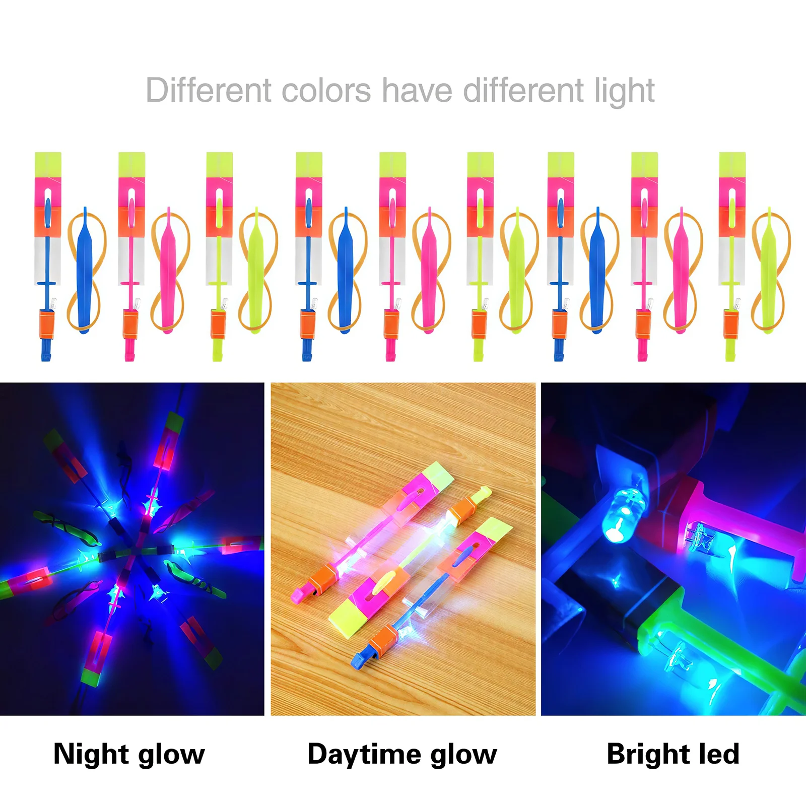 Tirachinas elástico con luz Led, helicóptero con cohete, juguete volador, regalo de fiesta, cumpleaños, Día de Acción de Gracias, juego de Navidad, 10 Uds.