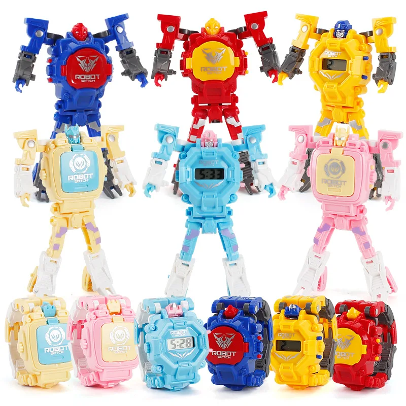 

Christmas Party Favors Children's Creative Deformable Watch Transformer Toys Electronic Display Robot Watch Educational Toys