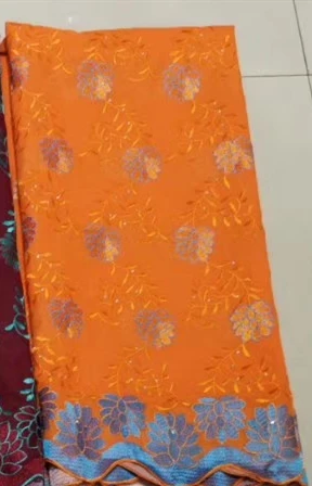 orange Новое поступление нигерийские бордовые кружевные ткани высокого качества Африканский французский Тюль кружевная ткань для женского платья с бисером - Цвет: orange