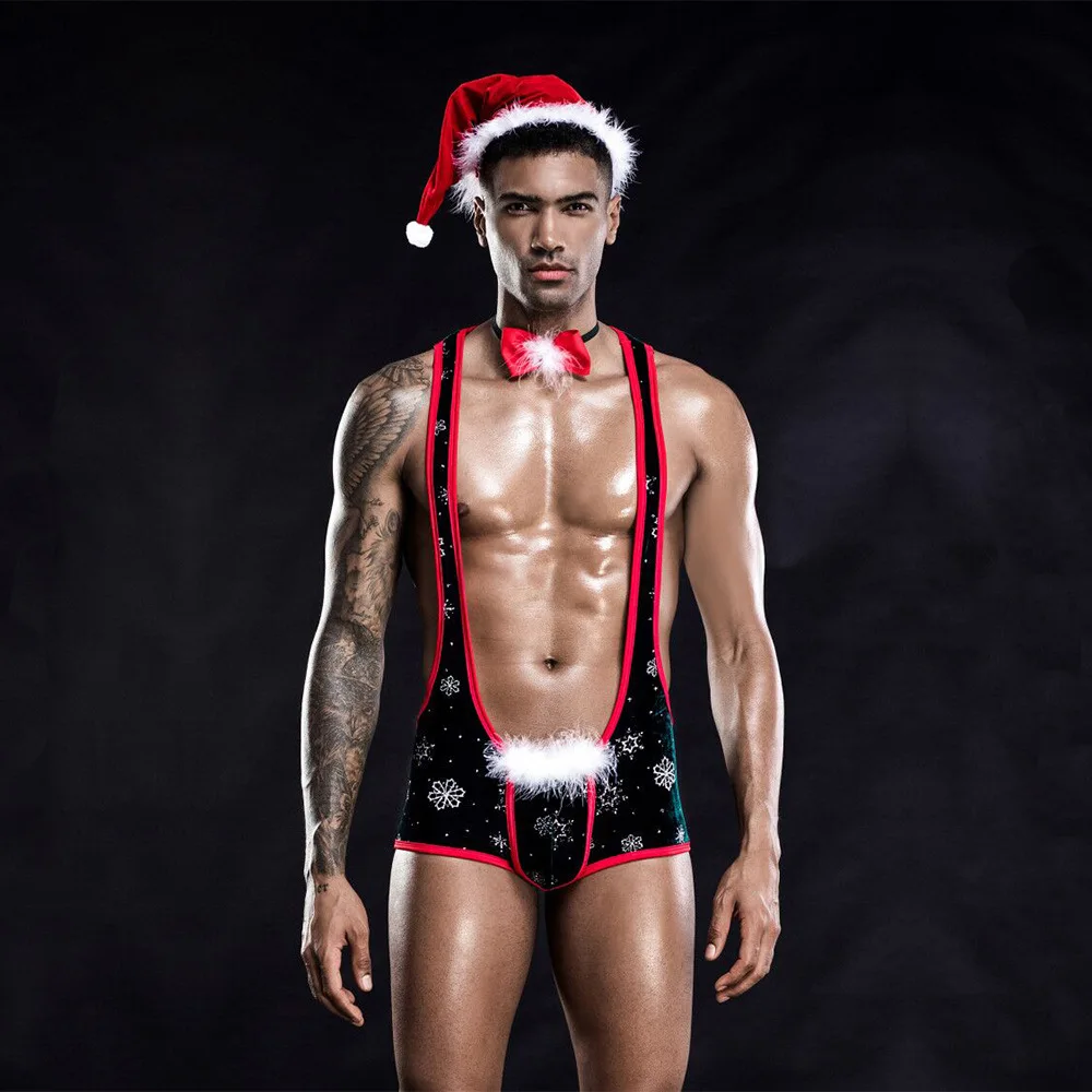 

Mens Eye-catching Jungle Minkini Sexy Christmas Lingerie Role Play Party Santa Claus Outfit Set