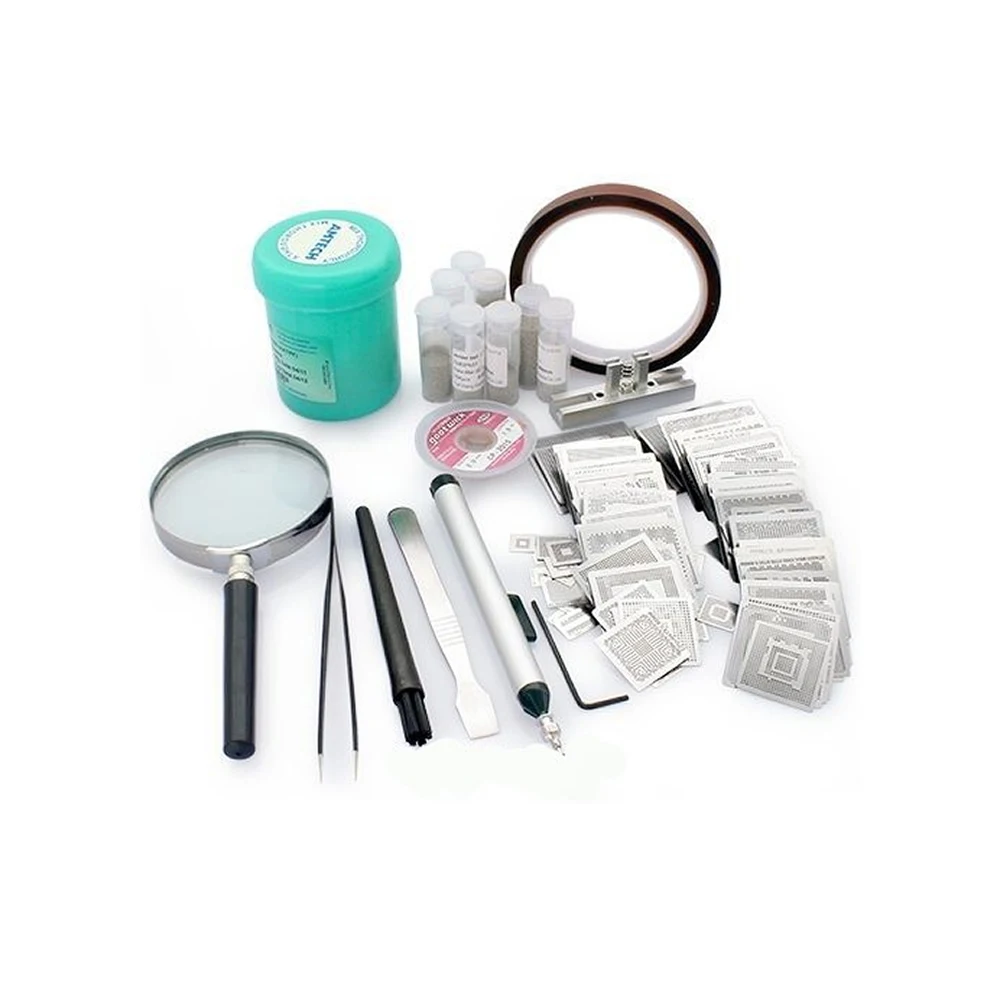 

BGA reballing kit with 295pcs direct heating stencils for newest smartphone laptop desktop RAM/XBOX/PS3/WII/PSP GPU CPU