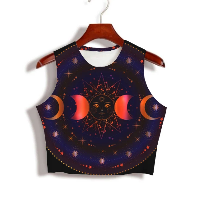 

Custom Made your own designs Sublimation Print Astrology Spark Change Milk Silk sleeveless Crop Tops