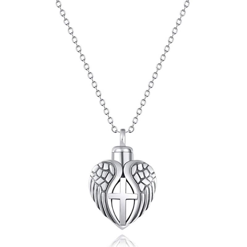 Cross Love Heart Pendant Cremation Ash Holder Urn Keepsake Necklace
