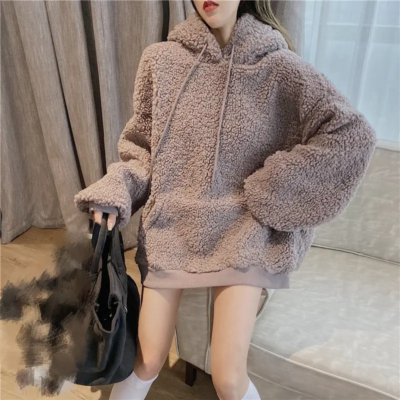 RICININA Iambswool, женская толстовка с капюшоном,, длинный рукав, карман, женская толстовка с капюшоном, длинные и свободные повседневные толстовки большого размера - Color: Purple Gray