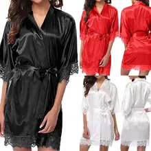 2 шт. Пижамы женские атласные пижамы халат атласные сексуальные кружевные кимоно пижамы для сна и отдыха Пижама шелковая одежда для сна* S