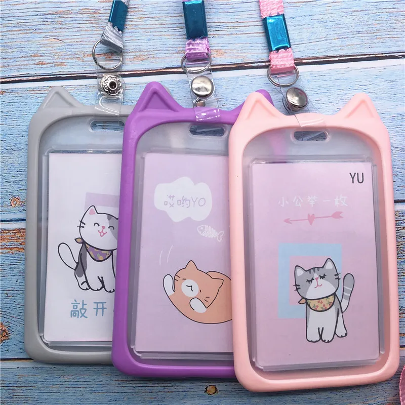 Credit Card ID Holder Cute Cartoon Silicone Bus Case Key Ring Visit Door Identity Badge Cards Cover | Канцтовары для офиса и