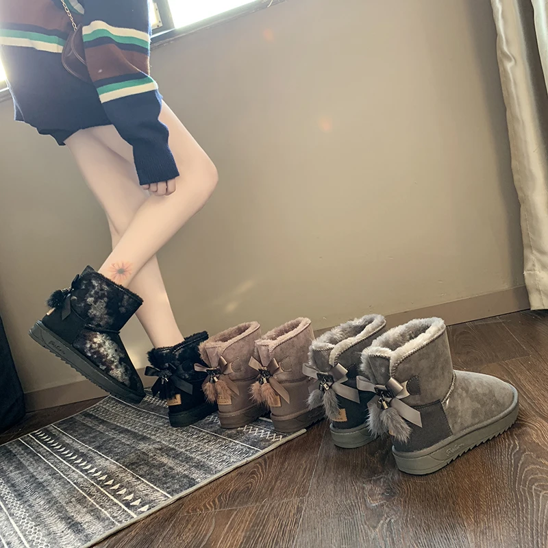 

Women's Rubber Boots Bootee Woman 2019 Flat Heel Shoes Leather Booties Zipper Australia Plush Clogs Platform Round Toe Lace Up