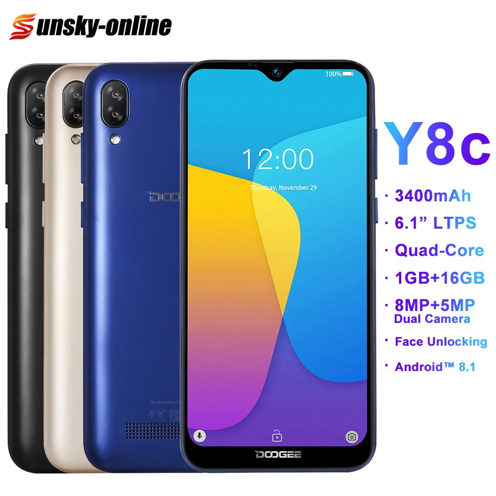 

DOOGEE Y8C 6.1 inch Water-drop Screen Smartphone Dual SIM 1GB RAM 16GB ROM Dual Back Cameras 3G Network