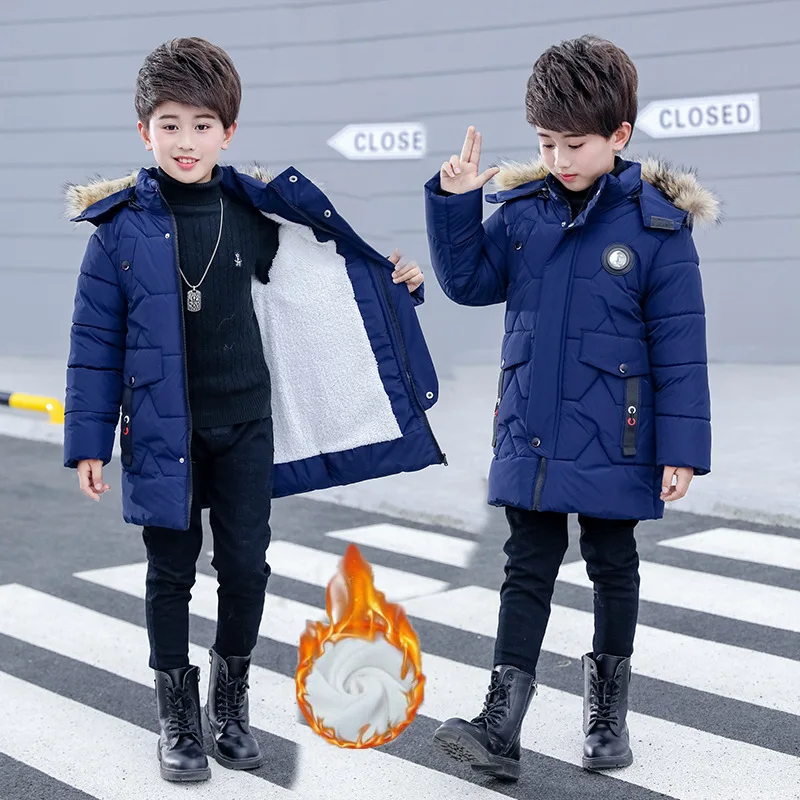 

Winter Boy Hat and Fleece Thickened Medium and Long-term Cotton Clothes Korean Edition of Boy's Warm Hat and Cotton Clothes