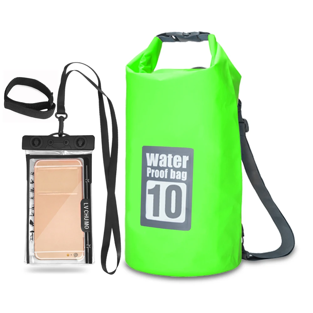 5L/10L/15L/20L Водонепроницаемая плавающая сухая сумка рюкзак для плавания на лодках 6,3 ''чехол для телефона водонепроницаемая сумка для каякинга рафтинг - Цвет: Green 10L