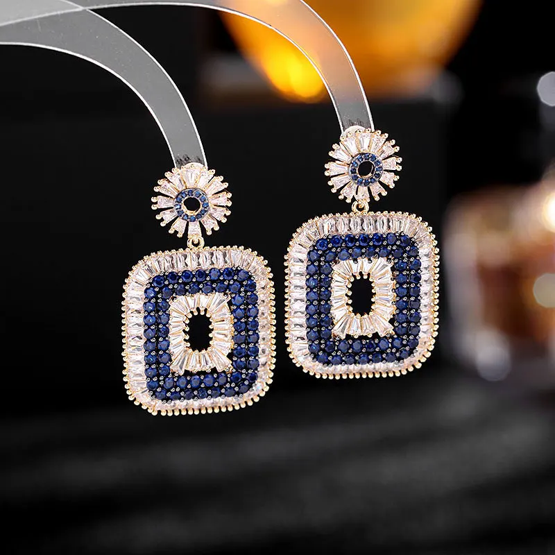 Shining Cubic Zirconia Geometric Pendant Earrings for Women серьги 2022 тренд Wedding Party Dangle Earings Luxury Brand Jewelry