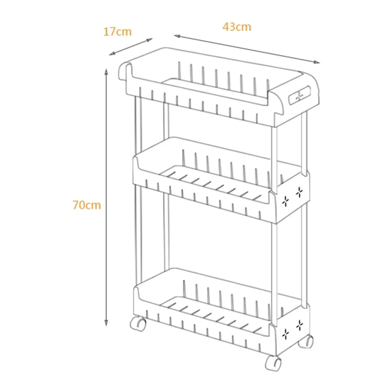 3 Tier Slim Storage Cart Mobile Shelving Unit Slide Out Storage Tower For Kitche
