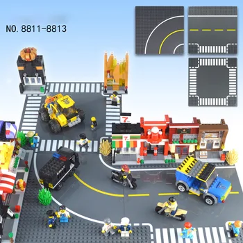 

City Road Baseplate Straight Crossroad Street View Road Base plate Building Blocks 25.5*25.5cm Classic Small Brick Toys For kids