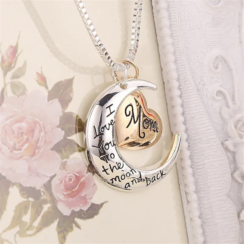 Надписью Mom I Love You to The Moon and Back (мама я тебя кулон ожерелье для женщин Цвет