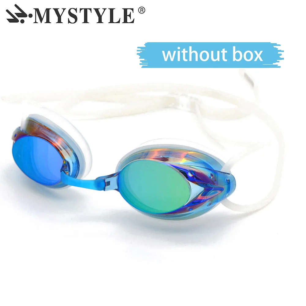 Blue no box Новые очки для плавания для мужчин, регулируемые, гальванические, водонепроницаемые, противотуманные, УФ, женские, для плавания, очки для бассейна, профессиональные очки для взрослых - Цвет: Blue no box