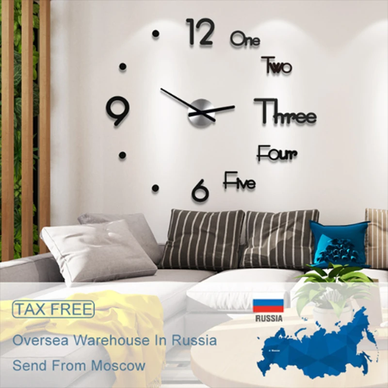 3D DIY Large Wall Clock Modern Acrylic Wall Sticker Clock Home Room Decor