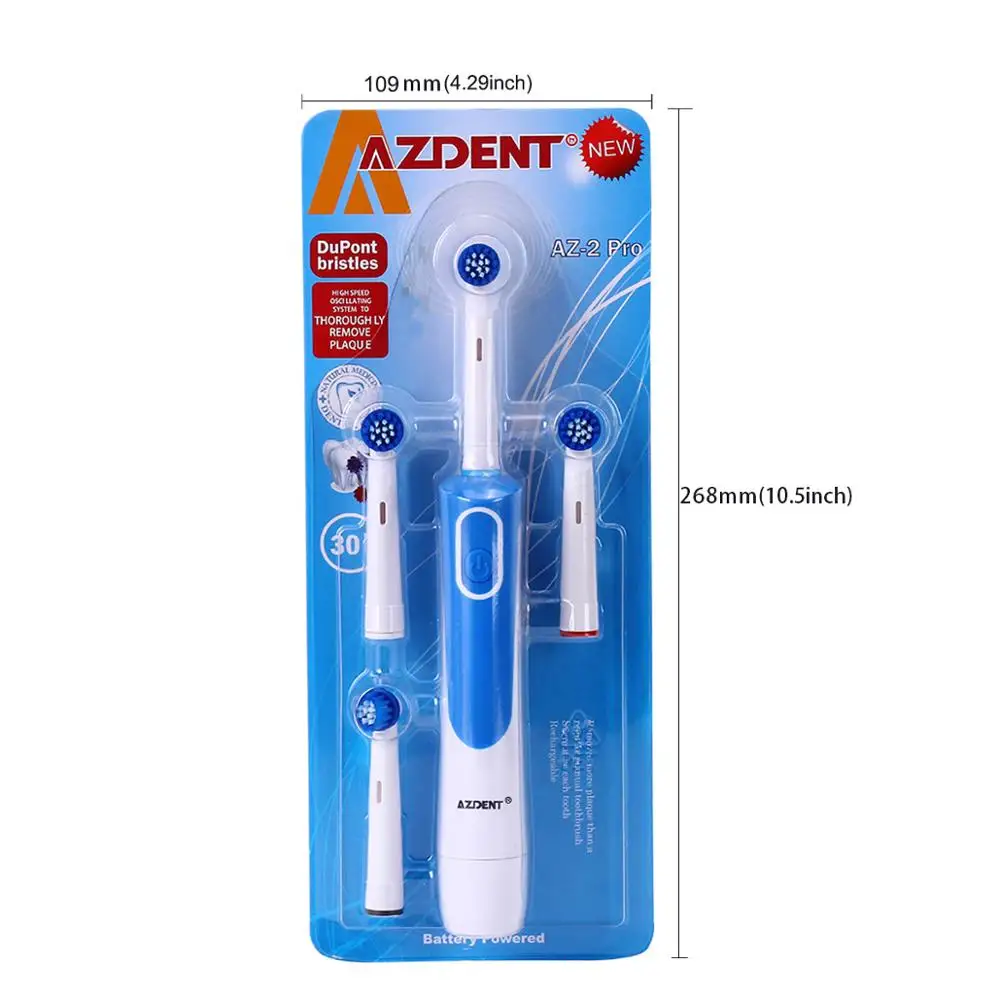 AZDENT AZ-2 P Rotating Electric Toothbrush 4 Replaceable Heads Dry Battery Powered Teeth Brush Oral Hygiene Brush Teeth Clean AZDENT AZ-2 P Rotating Electric Toothbrush 4 Replaceable Heads Dry Battery Powered Teeth Brush Oral Hygiene Brush Teeth Clean
