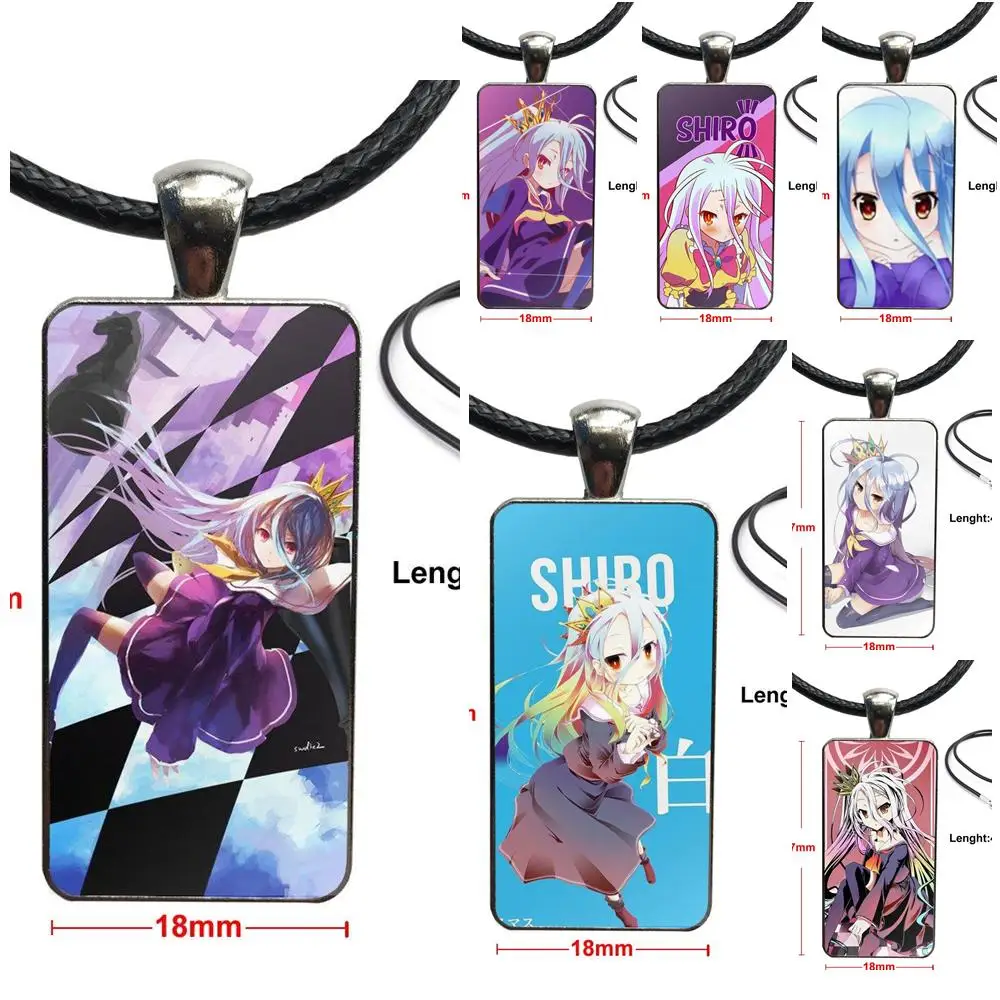 Cartoon No Game Life Shiro Design Fashion Vintage Glass Women Rectangle Necklace Pendants For | Украшения и аксессуары