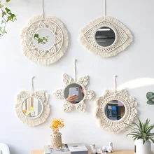 

Boho Mirror Home Decor Aesthetic Macrame Wall Hanging Decorative Wall Mirrors For Apartment Livingroom Bedroom Room Decoration