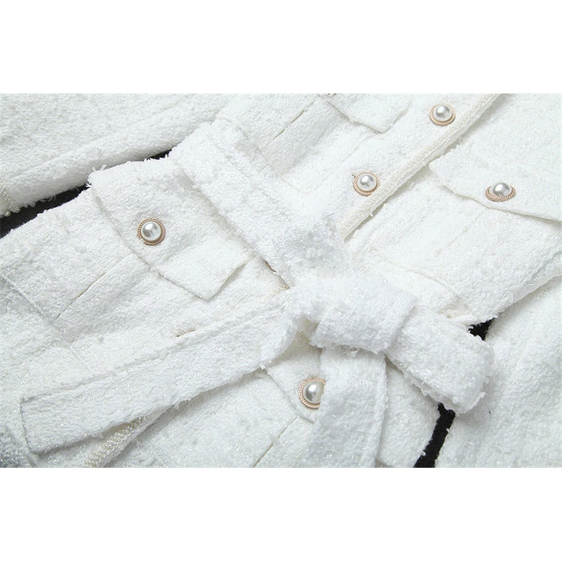 Модные брендовые дизайнерские осенне-зимние твидовые шерстяные куртки и пальто женские Элегантные Роскошные шерстяные пальто с длинными рукавами и жемчугом, Полушерстяное пальто