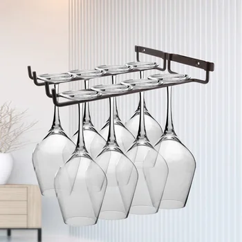 

NICEYARD Wine Rack Glass Holder Double Row Cabinet Wall Hanging Storage Box Kitchen Bar Hanging Holder