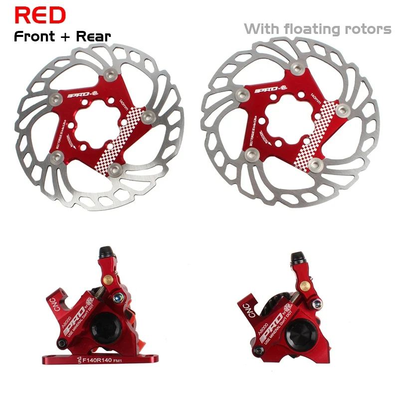 Red-140mm Rotors Дорожный велосипед дисковый тормозной суппорт линия Тяговая гидравлическая Дисковая тормозная диск для дорожного велосипеда комплект тормозов передний и задний с 140 мм тормозных роторов - Цвет: Red-140mm Rotors