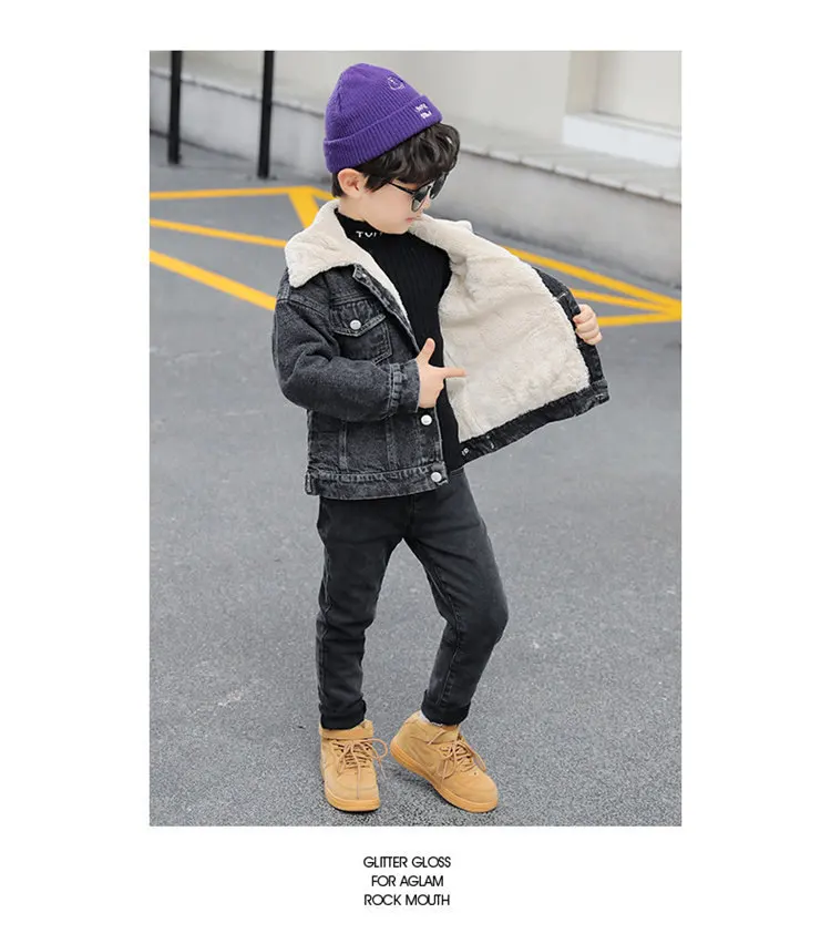 light green jacket Winter Boys Denim Jacket Blue Black Color Retro Plus Thicken Rabbit Fur Warm High Quality Outwear Clothes Kids Windbreaker Coats big puffy jacket