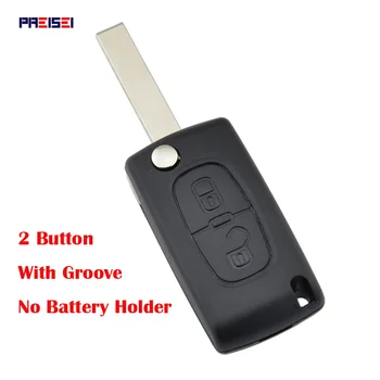 

PREISEI 2 Button CE0523 Flip Remote Car Key Case Shell Fob For Peugeot 307 407 Key Replacements Blade With Groove