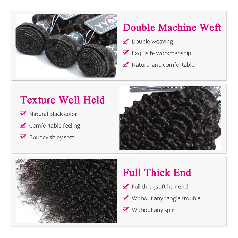 YYong Hair Store 4 Bundles Malaysian Kinky Curly Hair Bundles Remy Human Human Weave 8-26Inch Extensions