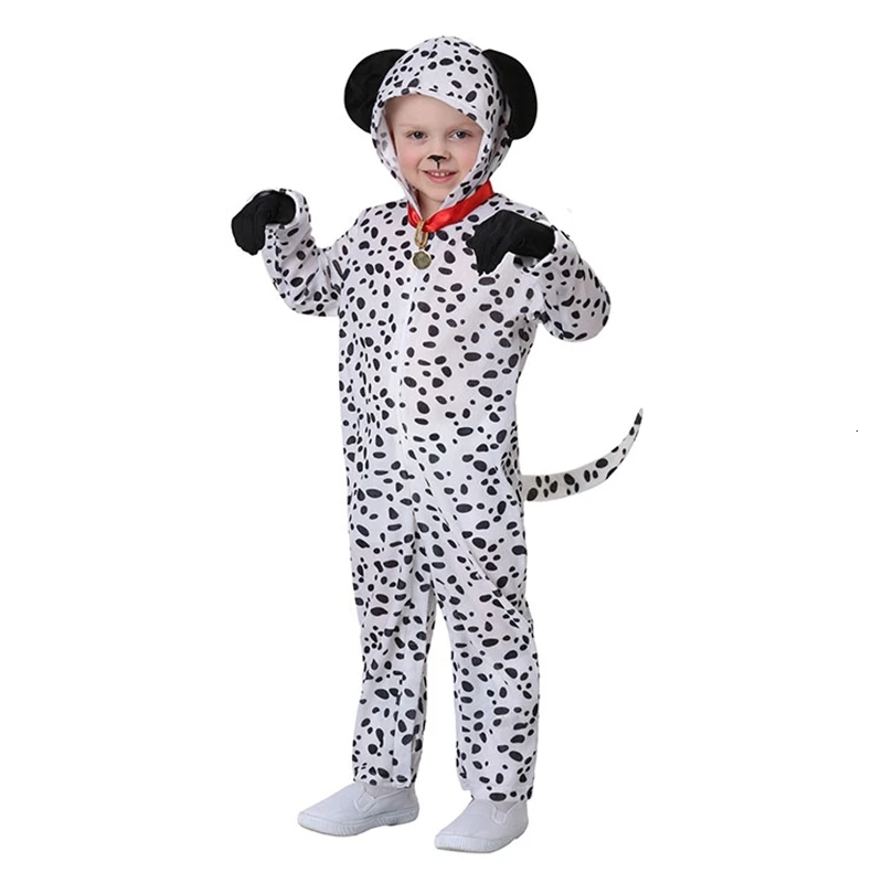Хэллоуин Дети Мальчики Onesie Далматин пятнистая собака косплей костюм черный белый милые животные кигуруми Детский комбинезон пижамы для взрослых