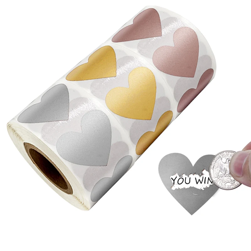 

300Pcs Heart Shape Rose Gold Scratch Off Stickers for Custom Game Party Decoration Activity Sticker Kids Gift Wedding Decoration
