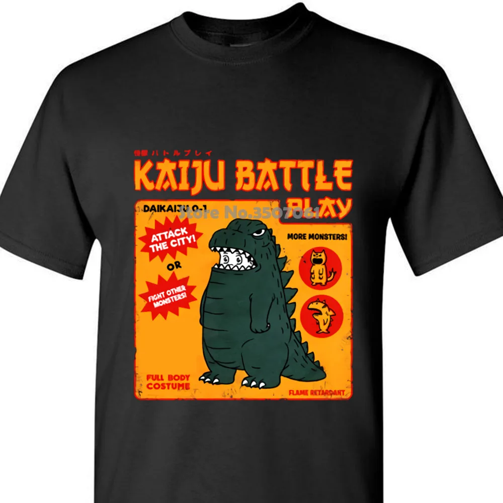 

Japan Kaiju Costume T Shirt Men Black Cotton Tops Cute Dino Tee Shirts Students Cartoon Dinosaur Clothing Black Shirt coat tops