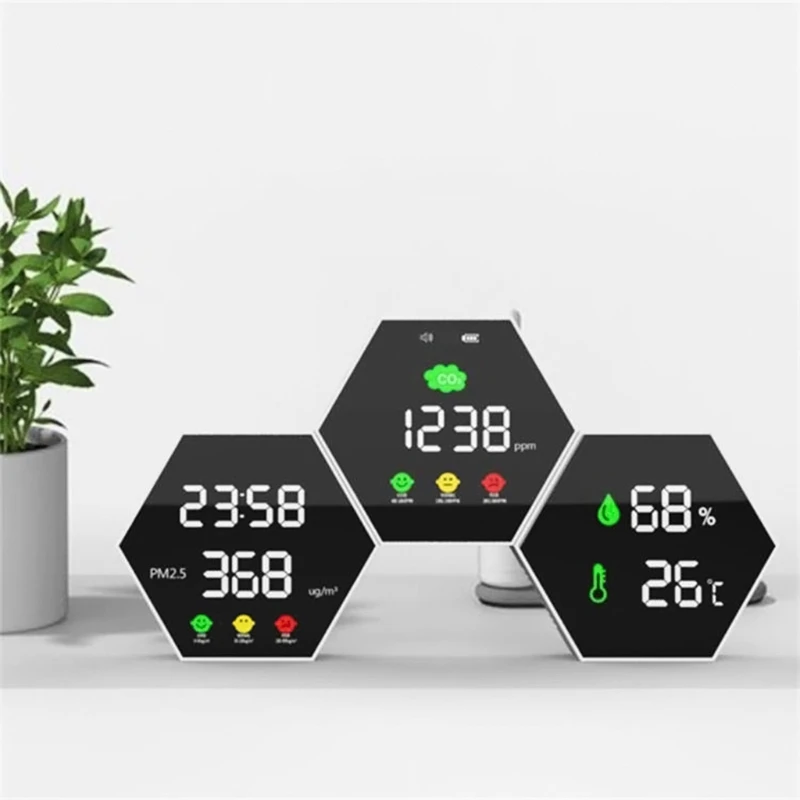 Шестигранный анализатор качества воздуха детектор Co2 PM2.5 измеритель температуры