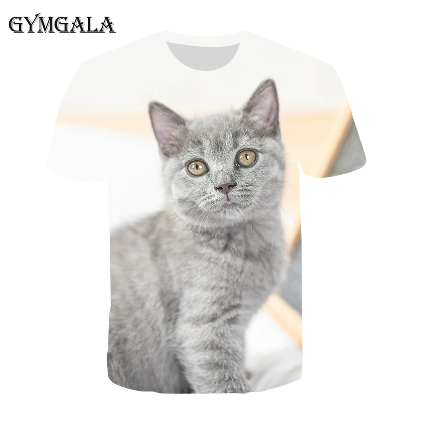 

Men and women the same T-shirt Harajuku style hip-hop 3D printing custom round neck loose short sleeve summer kitten pattern
