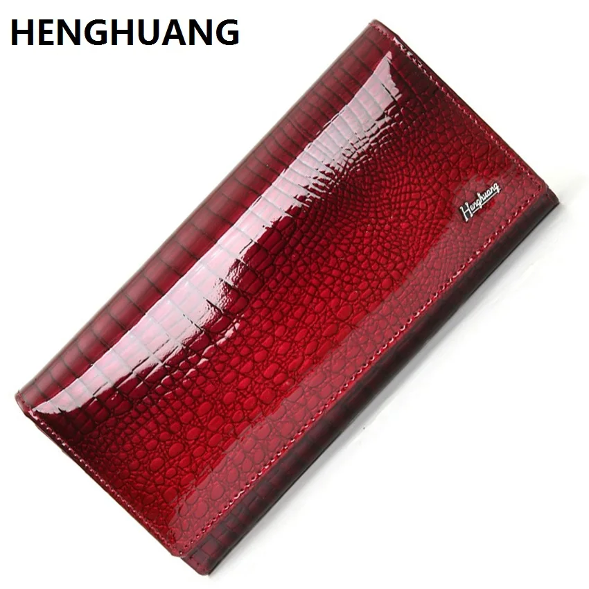 Comprar Cartera de mujer de cuero genuino de marca de lujo carteras de mujer de cuero de vaca largo damas monederos cocodrilo mujer monedero