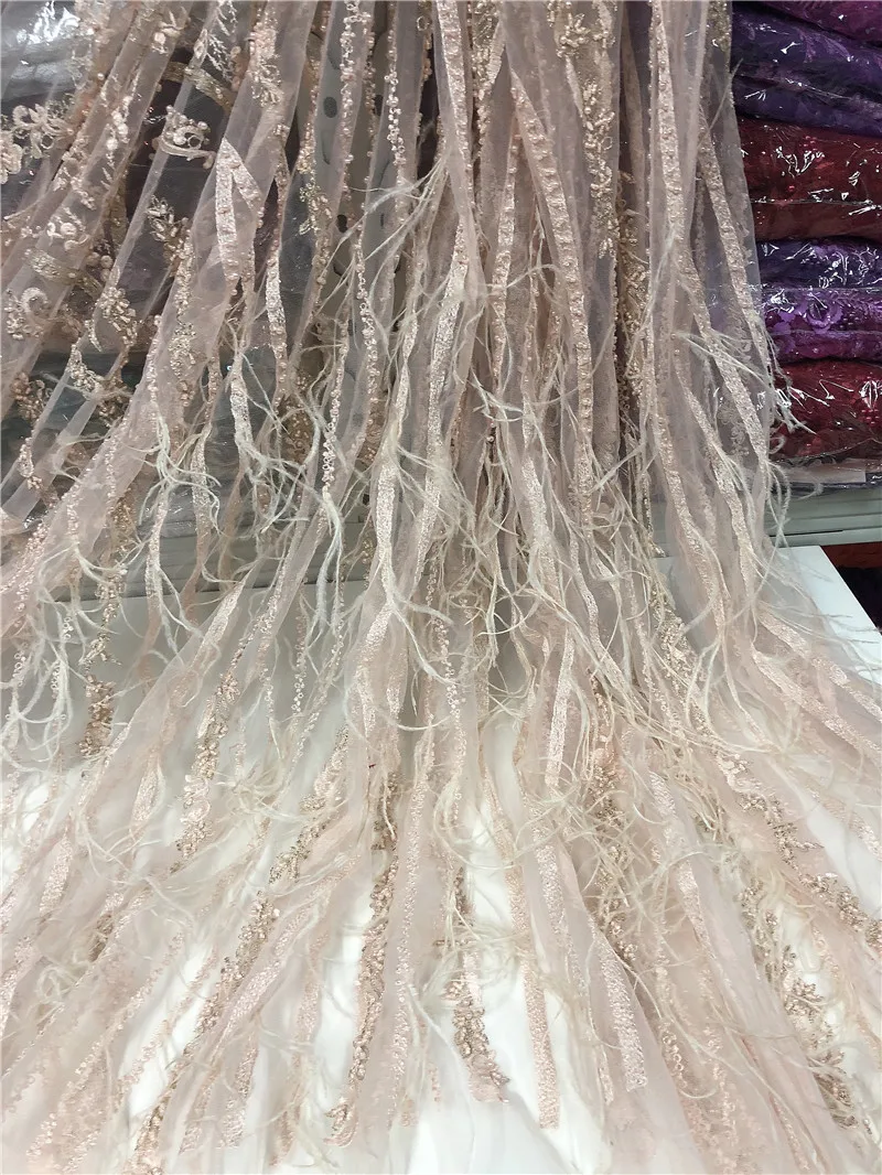 US $207.27 2020 high quality JRB2051706 african net lace fabric with  beads and feather  french tulle lace fabric