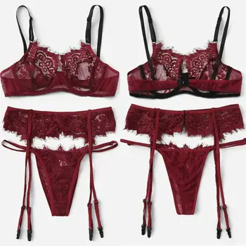 

sexy hot 2019 Lace Women Lingerie Spandex sheer lingerie Bra Panties Sleepwear Underwear Set tenue sexy femme erotique Bra Set